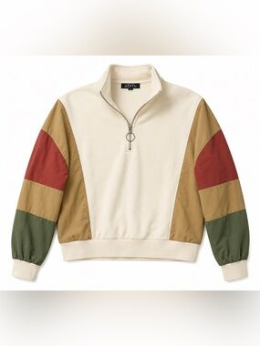 Vinyl Icons Quarter Zip Colorblock Sleeves Pullover- S